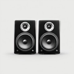 Fototapeta premium Two black studio speakers, front view
