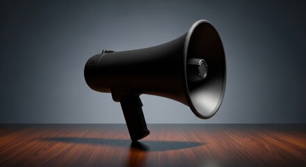 A Black Megaphone on a Wooden Surface