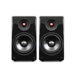 Fototapeta premium Two black glossy speakers, front view