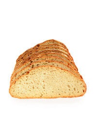 Freshly Sliced Loaf of Bread isolated on white background.