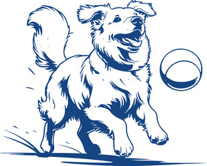 Outline vector of a playful dog fetching a ball, strong thick lines, clean and modern style 5