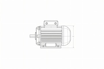 AC Motor Technical Drawing, Dimensions, White Background