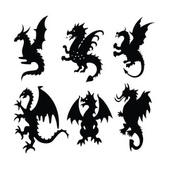 Black Dragon Silhouettes Collection – Mythical Creatures in Dynamic Poses