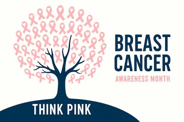 Pink ribbon tree symbolizes breast cancer awareness month and hope