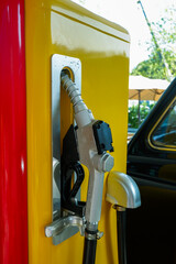 Close up fuel nozzles at gas station,Petrol pump filling fuel nozzle in gas station,Fuel Pump,Gas...