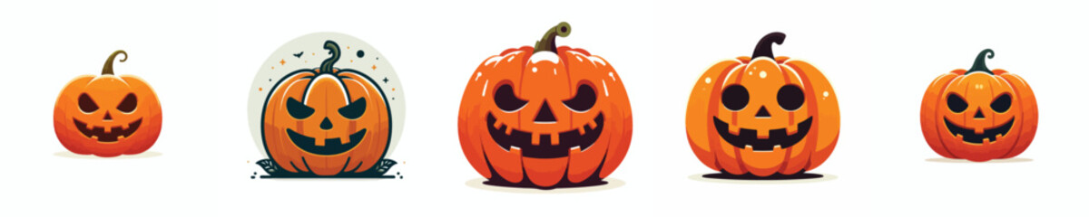 Halloween themed orange pumpkin. Vector, illustration, icon set
