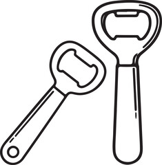 Black and White Outline of Two Bottle Openers Icon
