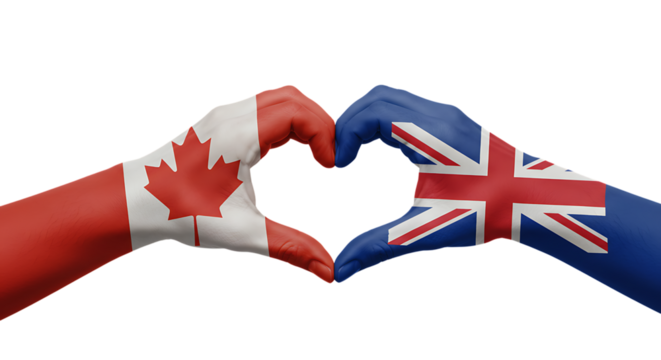 Canada and United Kingdom Hands Forming Heart Shape On Isolated Transparent Background