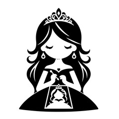 Black and white vector silhouette of a princess on a white background  