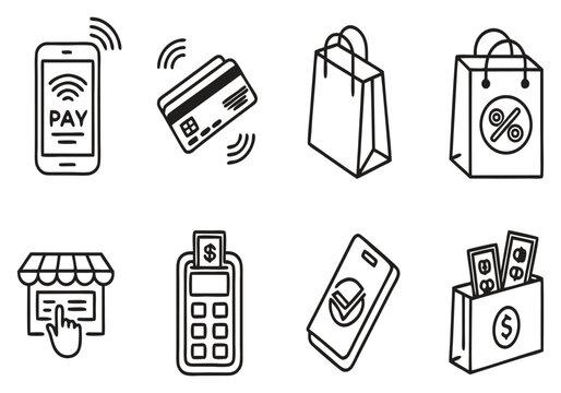 Payment icons mobile shopping credit card store transaction