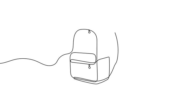 Animation of a single line drawing of a backpack. Continuous contour movement of a backpack. Continuous video with one line.