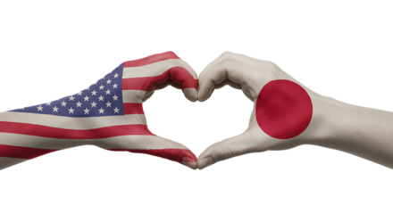 United States and Japan Hands Forming Heart Shape On Isolated Transparent Background