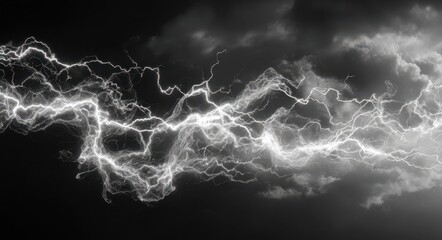 Monochrome Thunder. Artistic Representation of Black and White Lightning Charge in a Dusk Sky