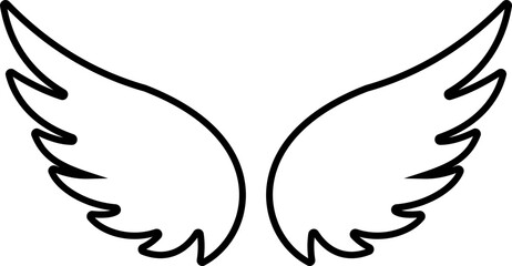 Wings outline icon. Bird, angel and eagle minimalist wing icon for branding, tattoos, logo, emblems, or fantasy design. Vector illustration, isolated on transparent background.