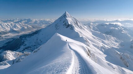 Climber Ascending Snowy Mountain Peak