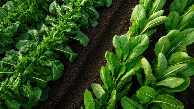 Lush green strawberry plants thrive in perfectly straight rows, captured by a drone during the harvest season, showcasing the precision and organization of modern agriculture