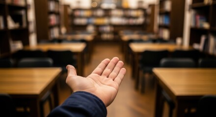 Open Hand Offering Knowledge In Library Reading Room