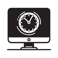 Desktop Monitor with Clock Icon Vector Black and White