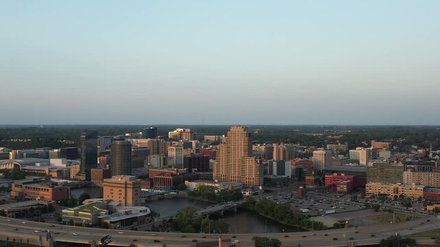 grand rapids michigan sunset aerial shot