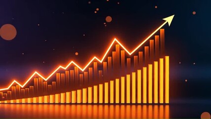 Glowing bar chart and line graph trending upwards - Powered by Adobe