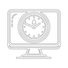 Desktop Monitor with Clock Icon Vector Black and White