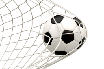 Soccer ball caught in net isolated on a transparent background football goal