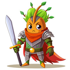 Cute cartoon orange warrior character with sword and armor