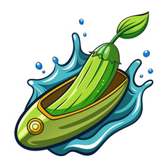 Green vegetable in a boat with water splash