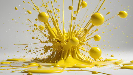 Bright Yellow Paint Droplet Explosion, Flat Minimal Vector Illustration, Abstract Splash Art, Creative Colorful Paint Burst, Isolated