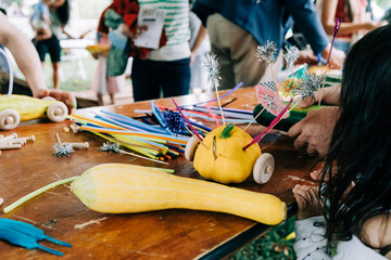 Kids Crafting Zucchini Cars