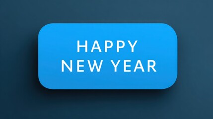A blue button with the words Happy New Year written on it