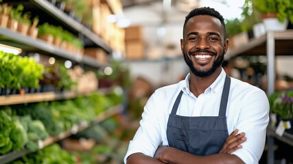 Friendly store employee smiling