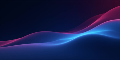 Flowing lines of glowing blue and purple light create a futuristic abstract wave design