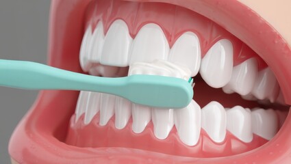 Obraz premium Brushing Teeth Close Up Hygiene and Dental Care Illustration