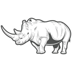 Hand-Drawn Rhino Illustration – Detailed Black and White Rhinoceros Vector