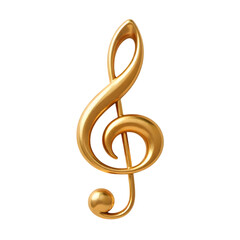 Obraz premium Shiny golden treble clef musical symbol shown in 3D isolated on a bright transparent background for design.