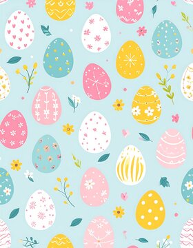 Easter eggs and flowers repeating pattern