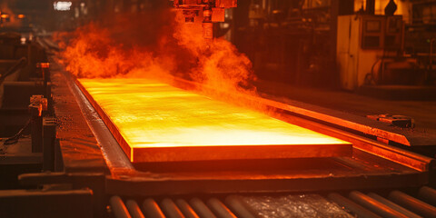 Glowing hot steel being processed in a manufacturing facility Generative AI