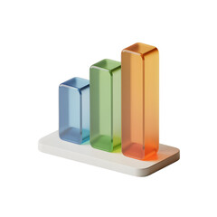 Abstract 3D Bar Graph Representation of Business Growth and Financial Data Analysis with Colorful Transparent Columns on White Platform and Black Background
