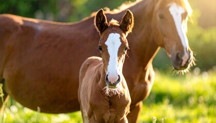 Foal and mare in a field