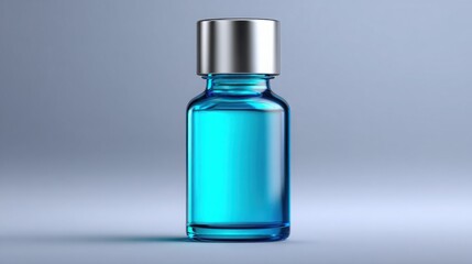 A blue bottle with a silver cap