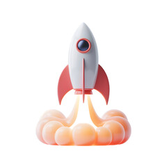 Cartoon Rocket Launching into Space with Cloud Trail Symbolizing Innovation and Technological Advancement on Black Background
