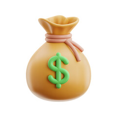 Cartoon Money Bag with Dollar Symbol for Financial Savings and Investment on Black Background 3D Rendering