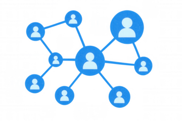 Blue icons representing people are connecting together, creating a network, on a transparent background