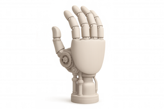 Robotic hand with open palm, isolated on transparent background, ready for integration into any project