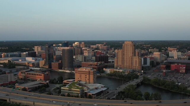 grand rapids michigan sunset aerial shot