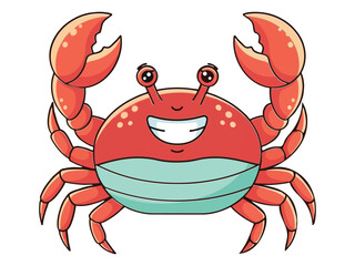 Fototapeta premium Vector illustration of cute cartoon crab with big claws and smiling face 