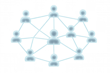 Interconnected user icons symbolize global communication and networking in a digital age, set against a transparent background