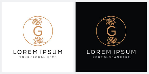 initial, letter, G, san serif, font, fashion, cosmetics, beauty, leaf, leaves, circle, round, gold, golden, logo, design, vector, icon, abstract, logotype, health, nature, organic, spa, fresh, creativ