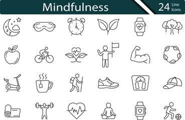 Mindfulness and Healthy Lifestyle Icon Set for Wellness, Exercise and Fitness.
